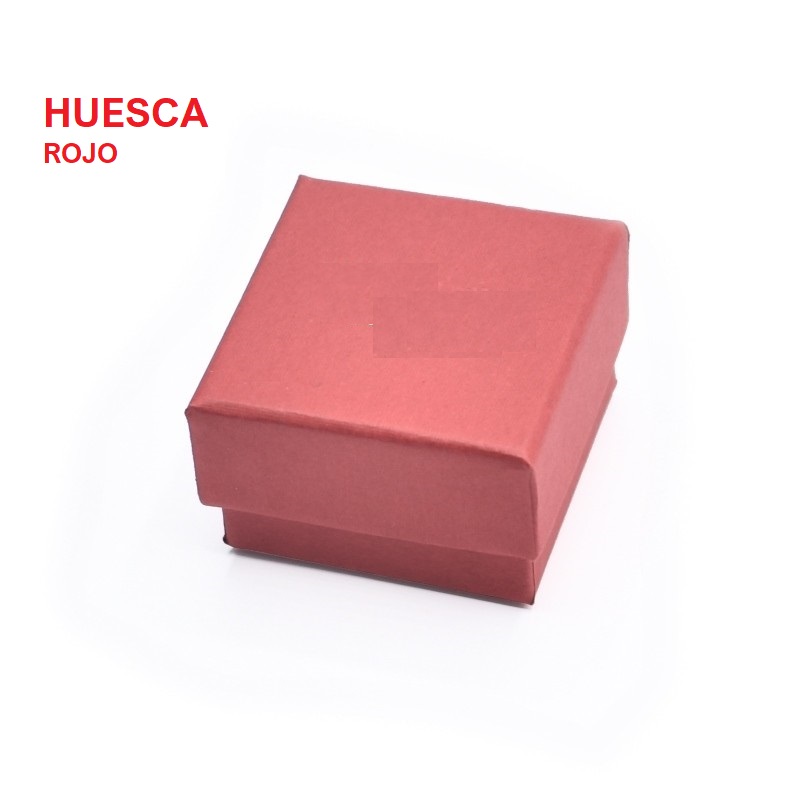 Caja HUESCA roja, sortija/pendientes 51x51x33 mm.